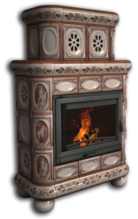 Печь-камин МЕДАЛЬОН центральный двухъярусный (цвет изразцов художественная роспись Модерн) КИМРпечь                